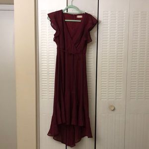 Altar’d State Burgundy & Silver High Low Maxi Dress